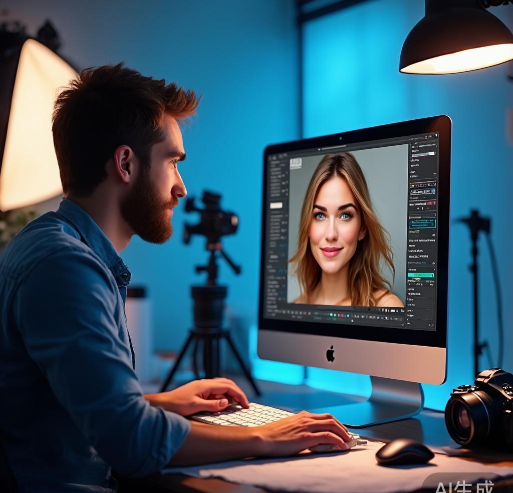 Professional photo enhancement workflow on desktop computer